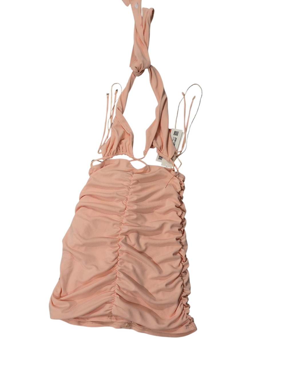 Zara Blush Pink Ruched Halter Mini Dress Nwt